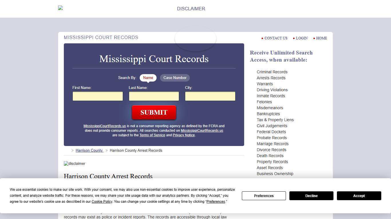 Harrison County Arrest Records | MississippiCourtRecords.us